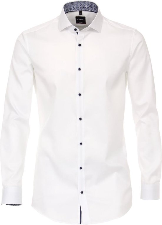 VENTI body fit overhemd - wit twill (contrast) - Strijkvriendelijk - Boordmaat: