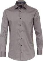 VENTI modern fit overhemd - bruin structuur (contrast) - Strijkvrij - Boordmaat: 40