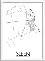 Sleen Plattegrond poster A4 + Fotolijst Wit (21x29,7cm) - DesignClaud