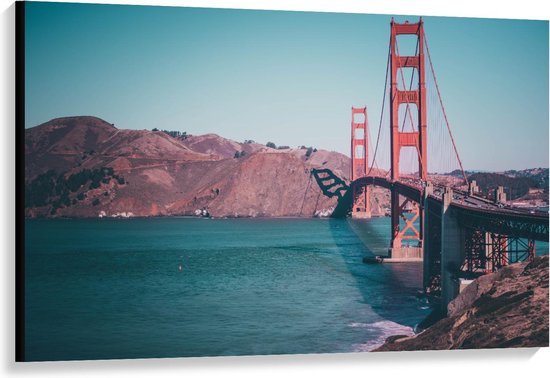 Canvas  - Golden Gate Bridge vanaf de Zijkant - San Francisco  - 120x80cm Foto op Canvas Schilderij (Wanddecoratie op Canvas)