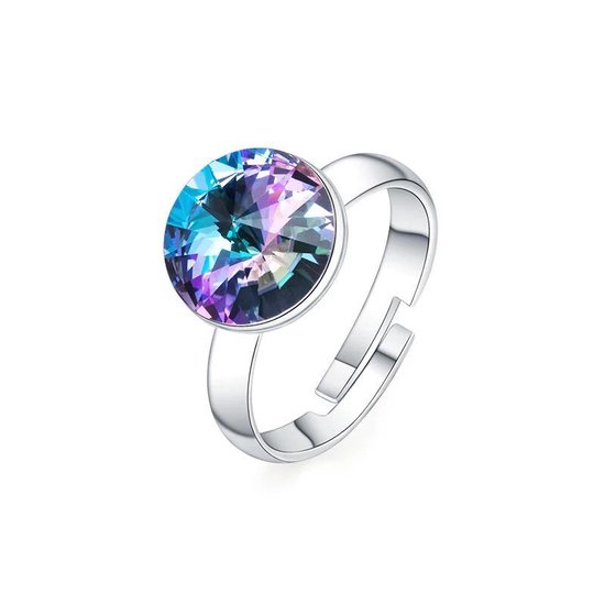 Semyco® Ring dames zilver - One-size - Verstelbaar - Swarovski rond blauw  paars | bol