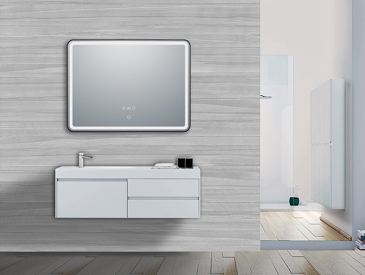 Vips Badkamerspiegel 80x60cm met Led verlichting, Anti-condens functie en Zwart aluminium profiel