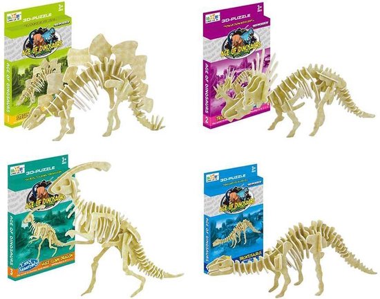 Afbeelding van het spel 3D Dinosaurus puzzels - Set van 4 puzzels - Combi Deal- Dino puzzel 3D - leuk voor kerst