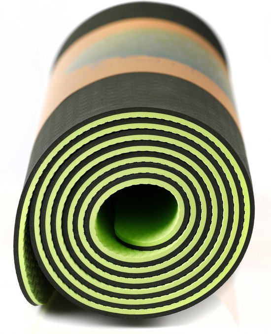 Yoga Mat - Inclusief Draagriem - Anti Slip - Extra Dik (6 mm) - 183 x 61 x 0,6 cm - Zwart/Groen - Diverse kleuren - Eco Mat
