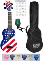 Mahalo sopraan ukulele starter pakket Amerikaanse vlag + stemapparaat + draagtas + 6 plectrums + akkoordenkaart