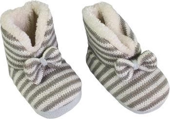 Baby Pantoffel Gestreept - Bruin / Grijs / Wit - Maat 18 / 19