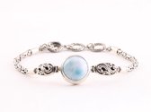 Traditionele zilveren koningsschakel armband met larimar