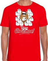 Fout Kerstshirt / Kerst t-shirt met hamsterende kat Merry Christmas rood voor heren- Kerstkleding / Christmas outfit XL