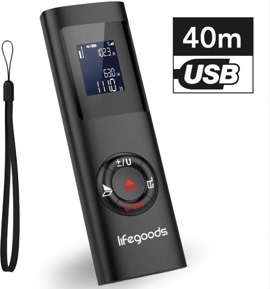 LifeGoods Laser Afstandsmeter - 40M - USB Oplaadbaar incl. Kabel - Zwart - LifeGoods