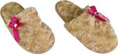 Pantoffels Slippers Met Roze Boog - Lichtbruin - Maat 38 - Pantoffels Dames – Pantoffels meisjes - Warme pantoffels – Sloffen - Sloffen dames – Sloffen meisjes – Winter - Kerst cad