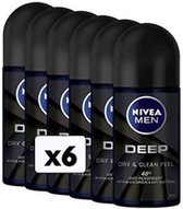 NIVEA Men Deep 48H Deo Roller - Voordeelverpakking 6 x 50 ML