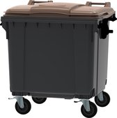 Afvalcontainer 1100 liter grijs met bruin deksel | 4 wielen | GFT container