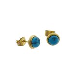 Aramat jewels ® - Oorbellen zweerknopjes blauw goudkleurig chirurgisch staal 8mm