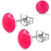 Aramat jewels ® - Ronde oorbellen emaille fel roze staal 6mm