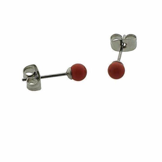 Aramat jewels ® - Ronde zweerknopjes bolletjes rood zilverkleurig chirurgisch staal 4mm