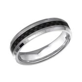 Ring met zwarte streep carbon fiber-Titanium-Zwart-zilverkleurig-maat 20