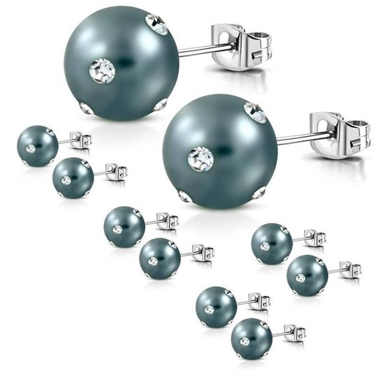 Aramat jewels ® - Pareloorbellen kristal transparant nacht blauw staal 10mm