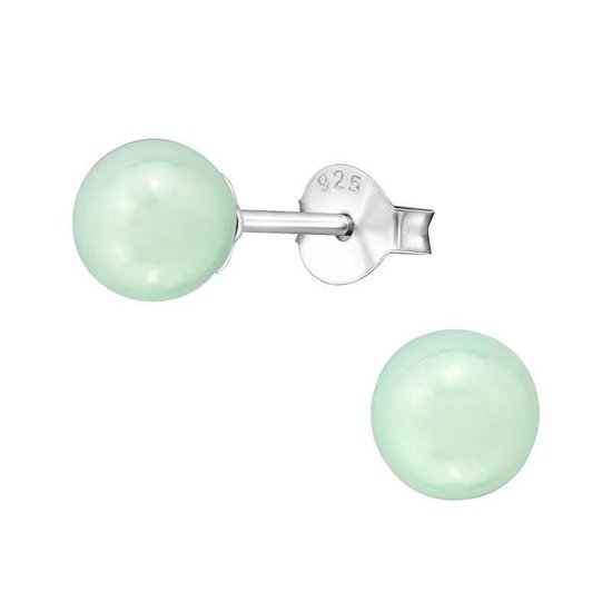 Aramat jewels ® - Zilveren pareloorbellen glossy 925 zilver licht groen 6mm