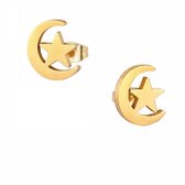 Aramat jewels ® - Zweerknopjes oorbellen maan met ster goudkleurig chirurgisch staal 10mm