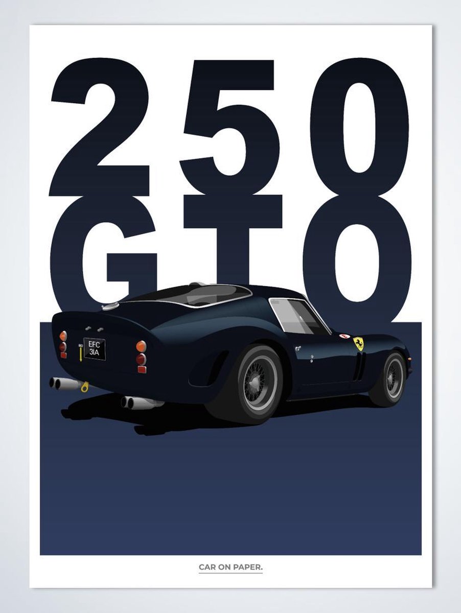 Ferrari 250 GTO Zwart op Poster - 50 x 70cm - Auto Poster Kinderkamer / Slaapkamer / Kantoor