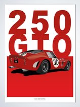 Ferrari 250 GTO Rood op Poster - 50 x 70cm - Auto Poster Kinderkamer / Slaapkamer / Kantoor