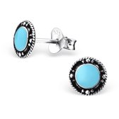 Aramat jewels ® - Etnische zilveren oorbellen rond geoxideerd blauw 7mm
