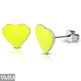 Aramat jewels ® - Hartjes oorbellen geel emaille staal 9mm