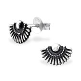 Aramat jewels ® - Aramat jewels-925 sterling zilveren bali oorbellen waaier geoxideerd 9mm x 5mm