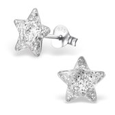 Aramat jewels ® - Kinder oorbellen ster 925 sterling zilver 9mm witte glitter