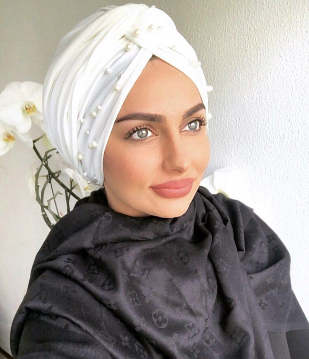 IRSA Scarfs Turban With Pearls Wit - Hijab - Hoofddoek - Jersey Scarf - Tulband... bol.com