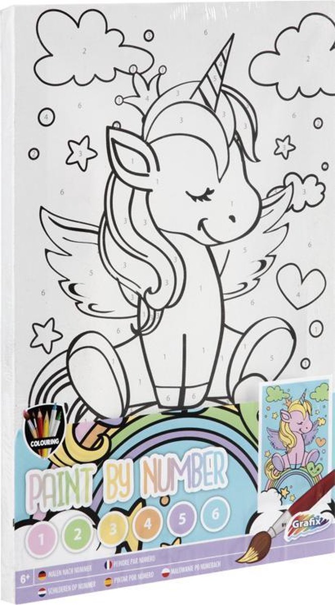 Schilderen op nummer voor kinderen | Thema: Unicorn - Eenhoorn | Afmeting: A4 | inclusief verf + penseel