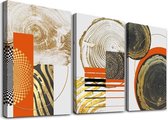 Schilderij - Houtnerf in abstracte vormen,    120x80 cm.  3 luik, wanddecoratie