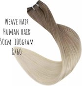 Weft extensions Balayage wit blond platina human hair weave 50cm 100gram