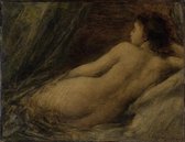 Henri Fantin-Latour, Liggende naakte vrouw, 1874 op canvas, afmetingen van dit schilderij zijn 45 X 100 CM