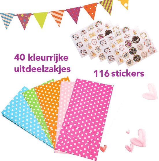 40 uitdeelzakjes met 120 stickers - cadeau zakjes - snoepzakjes - traktatiezakjes - feestzakjes - Merkloos