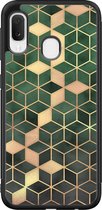 Samsung Galaxy A20e hoesje - Groen kubus - Hard Case - Zwart - Backcover - Print / Illustratie - Groen
