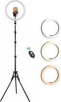 Pochon Bleu® Ringlamp met Statief 50-200 cm incl Telefoonhouder en Afstandsbediening | 10 inch LED Ringlight | Ringflitser geschikt voor Youtube