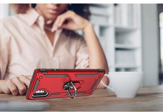 Samsung Galaxy Note 10 Plus Rood Shockproof Militairy Hybrid Armour Case Hoesje Met Kickstand Ring -Samsung Galaxy Note 10 Plus - Extreem Stevige Anti-Shock Hard Rugged Cover Bumper Hoes Met Magnetische Ringhouder - Stevige Shock Proof Backcover