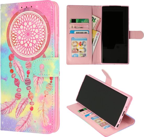 HB Hoesje Geschikt voor Oppo A9 2020 - Portemonnee Book Case met Print - Hoes met Pasjeshouder, Magneetlipje en Standaardfunctie - Dromenvanger & Veren
