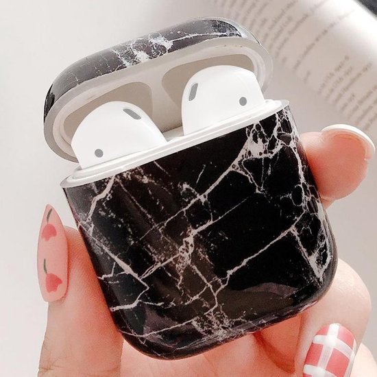 By Qubix - Étui AirPods 1/2 série Marble - Étui rigide - Marbre noir - Antichoc
