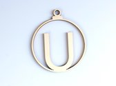 HOUTEN KERSTVERSIERING / WOODEN CHRISTMAS DECORATION - KERSTBAL / CHRISTMAS TREE BAUBLE - Letter U - 9cm - LICHT HOUT / NATURAL WOOD - HOUTEN HANGERS - KERSTBOOM - ALFABET / ALPHAB