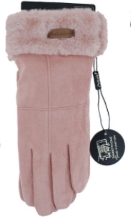 Handschoenen Dames | Luxe Dames Handschoenen met Teddy Kraag | Handschoen Dames Winter| Handschoenen Dames Velour | Roze| One Size