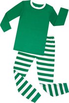 Elowel - Unisex Kinderen Gestreepte Kerstpyjama, 2 Delig, 100% Katoen, Comfortabel, Slim fit Broek | 6 Jaar | Groen - Groen Wit