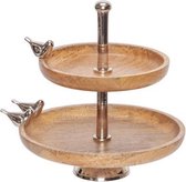 Etagere - Luxe Serveerset - vogels bruin - 23x23xh26cm rond hout