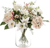 Kunstbloemen boeket - veldboeket van zijden bloemen - droogboeket wit met zacht roze 45 cm hoog