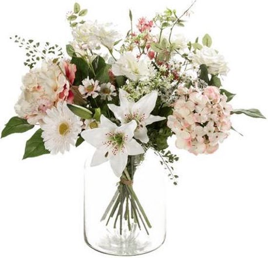 Kunstbloemen boeket - veldboeket van zijden bloemen - droogboeket wit met roze... | bol.com