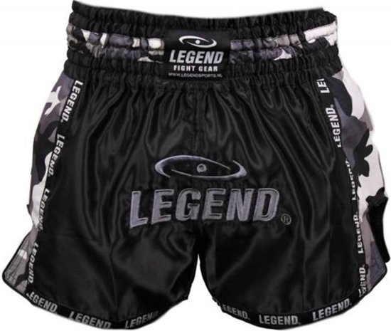 Legend Sports Kickboksshort Camo Unisex Satijn Zwart/grijs Mt L