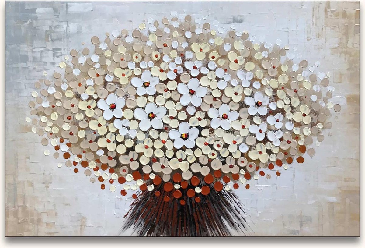 Grootmeesters ® Handgeschilderd schilderij Olieverf op Canvas - Witte Bloemen