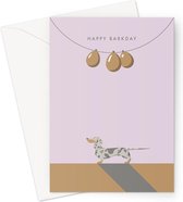 Chien & chevrons - carte d'anniversaire de teckel bringé - carte d'anniversaire teckel pommelé argent