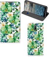 GSM Hoesje Nokia 2.4 Bookcase Cover Orchidee Groen